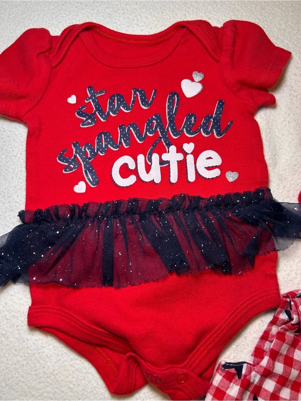Red Star-Print Baby Romper Set for Girls Newborn and 0-3 Months